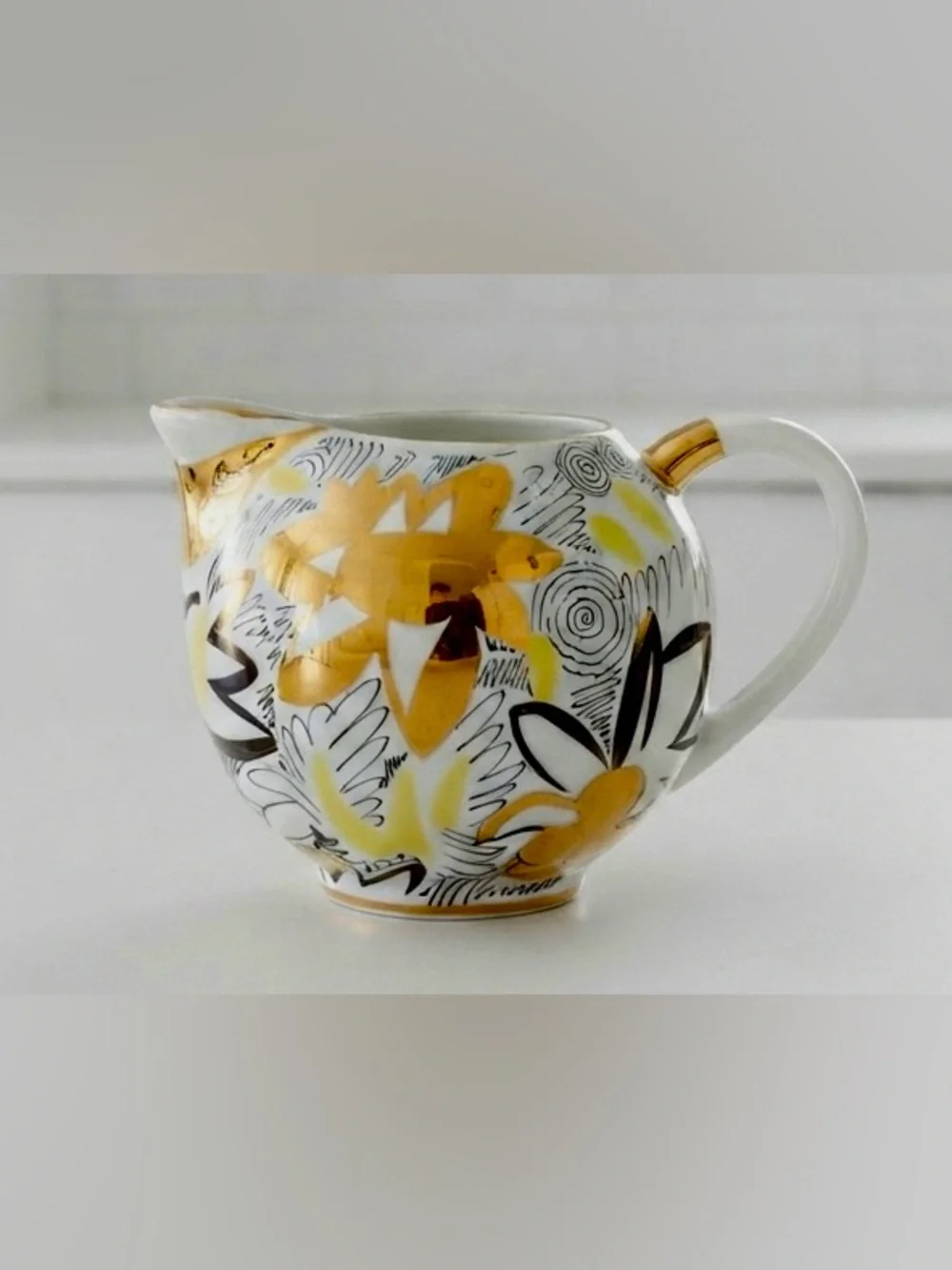 Vintage Lomonosov USSR Golden Daisy Porcelain Coffee Set - 9 Piece Partial Set